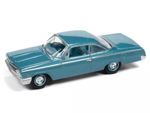 Turquoise 1962-style Bel Air bubbletop diecast car, side view, 1/64 scale