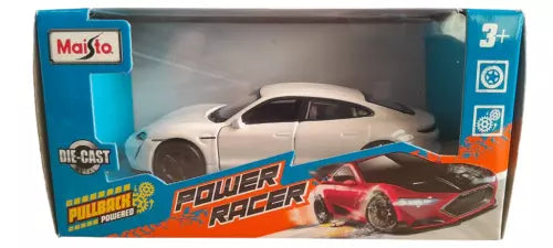 Silver diecast model car with black wheels, shown in retail packaging