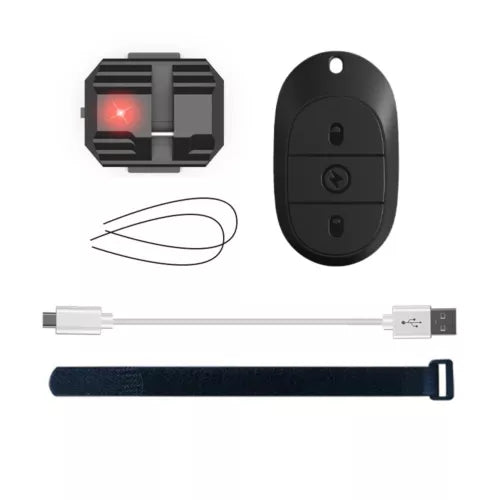 Drone airdrop system set: black controller fob, USB cable, wires, mounting strap