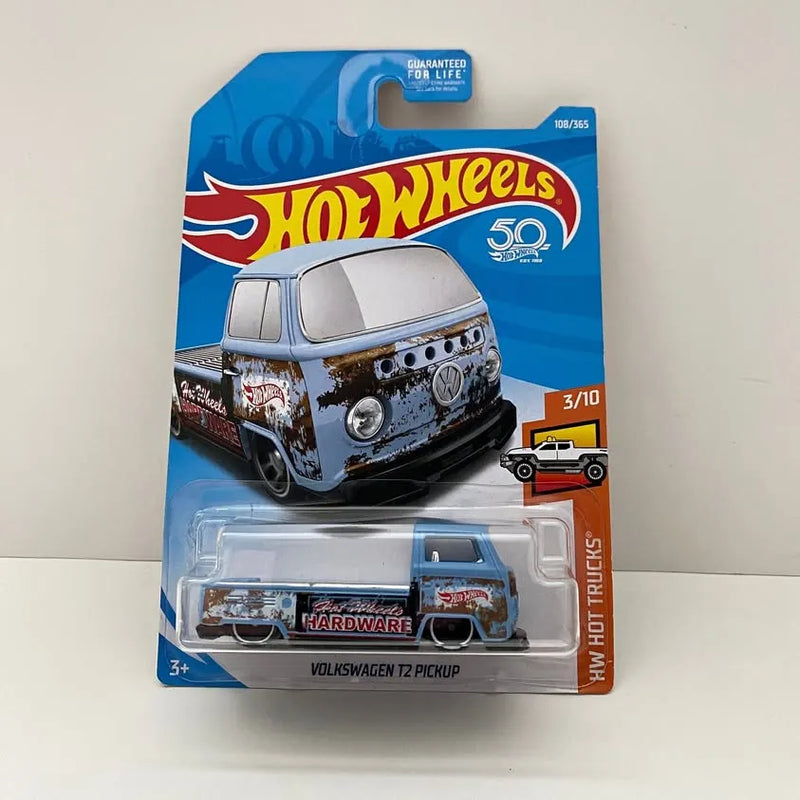 Blue Volkswagen T2 diecast pickup on Hot Wheels blister card