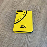 Foldable drone landing plate, yellow with black logo