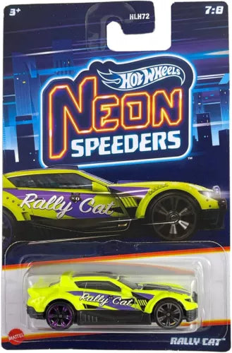 Hot Wheels diecast model car: neon green Rally Cat with black wheels