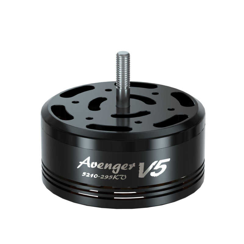 Avenger V5 drone motor with threaded shaft, black metal housing