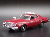 Red 1:64 diecast model car with detailed grille and front bumper, fire department livery