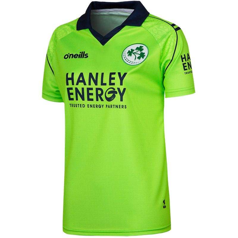 Green GAA hurling jersey with dark collar, O'neills logo, and Hanley Energy print