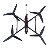 Hexacopter FPV drone with six black propellers and central frame with camera mount