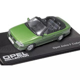 Green diecast convertible model car with open top, detailed interior and wheels