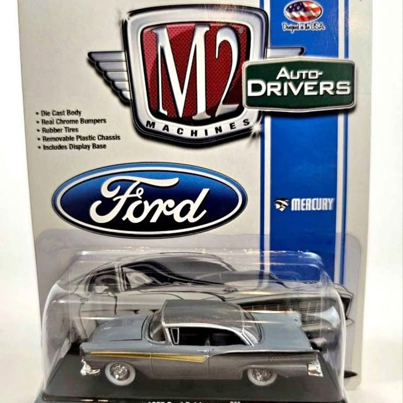 Two-tone grey 1957 Ford Fairlane diecast car, M2 Auto Drivers, 1:64 scale
