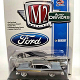 Two-tone grey 1957 Ford Fairlane diecast car, M2 Auto Drivers, 1:64 scale