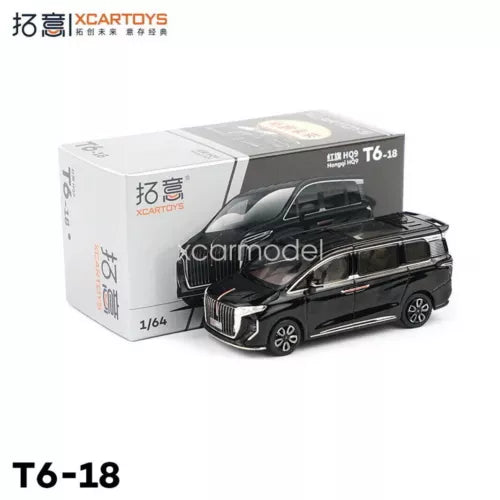 1/64 black HongQi HQ9 MPV diecast model car with open grille and side mirrors