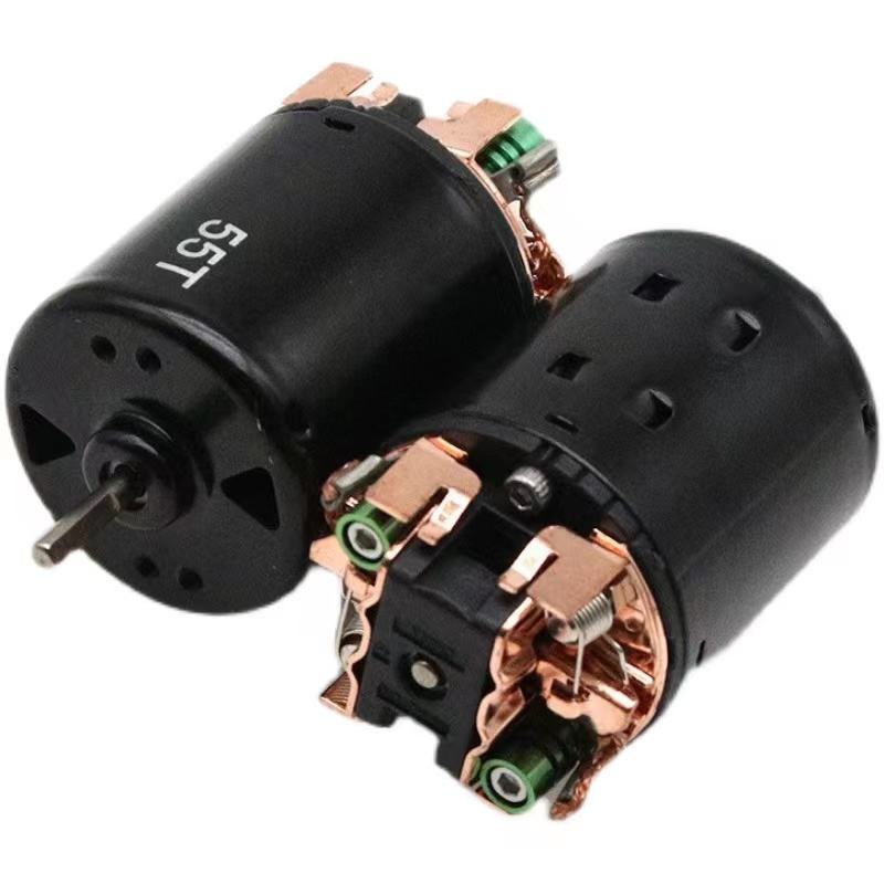 Brushed DC micro motor pair with black housing and copper terminal contacts