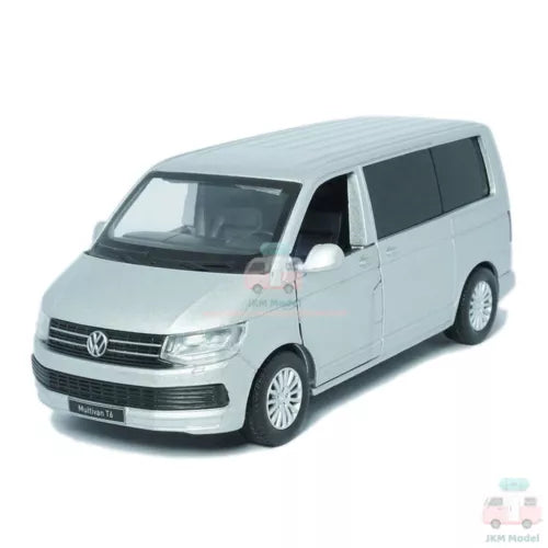 Silver diecast VW Multivan T6 MPV model car with front grille and headlights