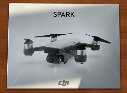 DJI Spark drone box with illustrated quadcopter