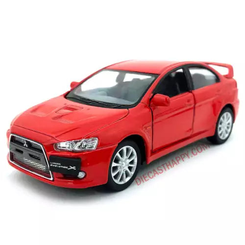 Red 1:36 scale diecast car model with front 3/4 view, silver wheels, Kinsmart
