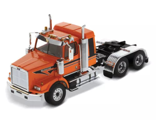 Sleeper tandem tractor model with orange cab and chrome grille, 1:50 scale