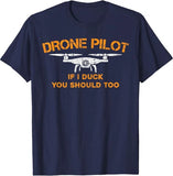 Unisex navy T-shirt with drone graphic and 'If I Duck You Should Too' text