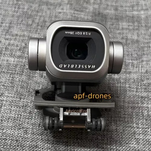 Gray gimbal camera assembly with lens and mounting bracket