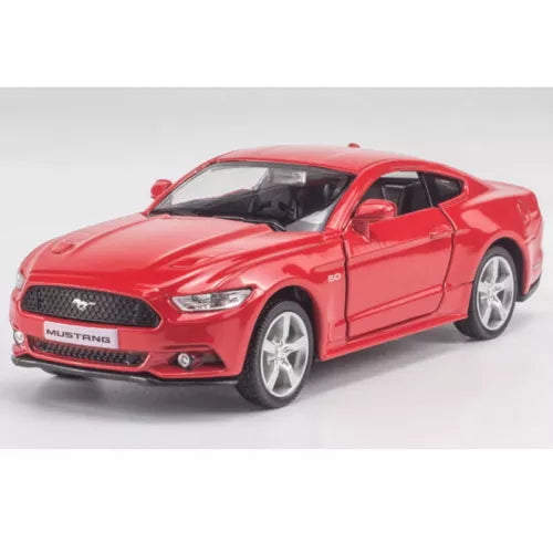 Red diecast pull-back model car with Mustang front grille and headlights, 1:36 scale