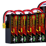 Rechargeable drone lithium battery pack with red leads, black cells, and 10000mAh labels
