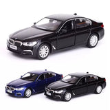 Pull-back diecast model car set of 3: black and blue sedan cars, angled view