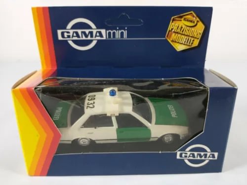 GAMA mini diecast police car model in presentation box