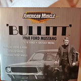 Bullit diecast 1968 Ford Mustang model car in retail box, front view