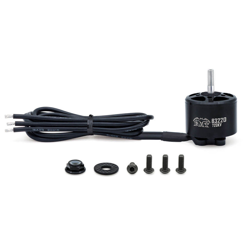 FPV drone motor with black casing, wiring harness, and mounting screws, includes rubber ring