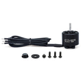 FPV drone motor with black casing, wiring harness, and mounting screws, includes rubber ring