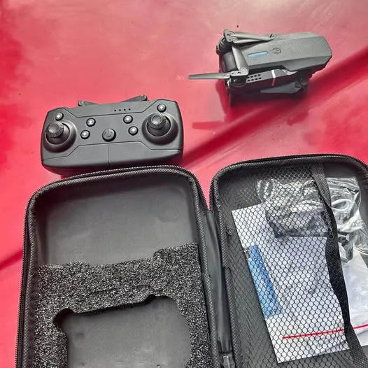 Drone remote controller, carrying case, and folded protective mesh panel