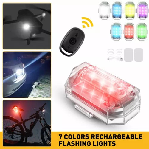 Rechargeable LED warning strobe light with clear red lens and remote key fob