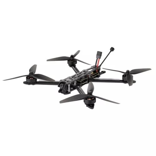 FPV quadcopter drone with four propellers and black-gray frame