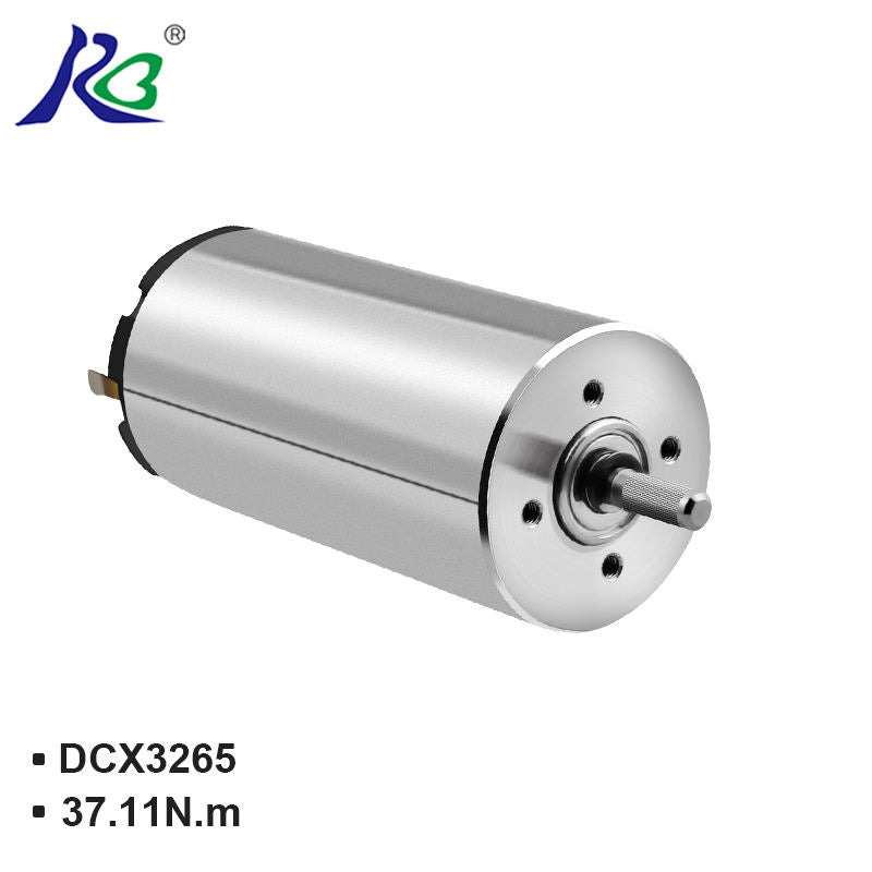 Coreless DC motor with metal housing and output shaft, four mounting holes