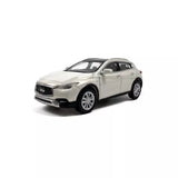 White diecast model car, front three-quarter view, detailed grille and wheels