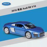 1:36 scale blue metal diecast pullback car toy with Audi R8 V10 styling