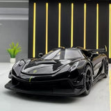 Koenigsegg Jesko 1:32 diecast car model, black glossy sports car with front wheels