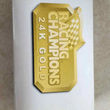 Gold autographed diecast funny car nameplate with “Dean Skuza” text