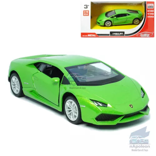 Green diecast coupe model car with low front grille and headlights