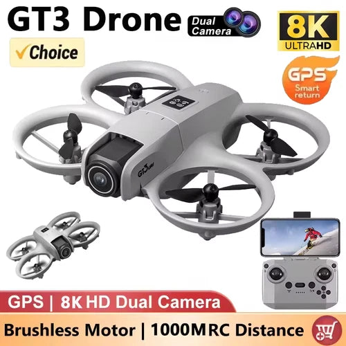 Foldable gray quadcopter drone with dual cameras, 4 rotors and handheld controller