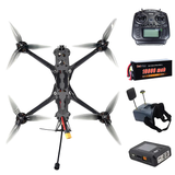 FPV drone with four propellers, transmitter and battery, plus camera goggles