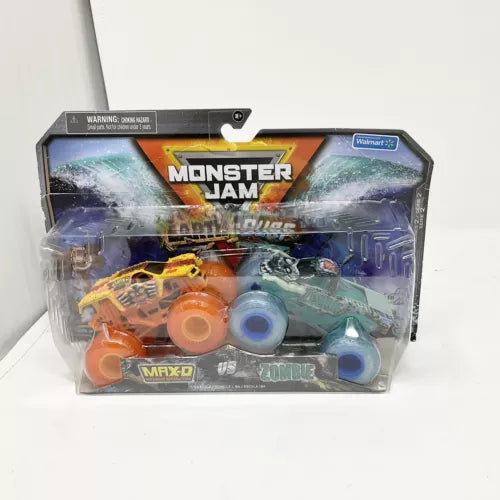Monster Jam 1:64 diecast 2-pack with Max-D and Zombie trucks in blister pack