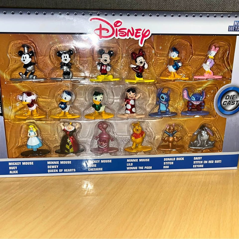 Disney Diecast Nano Metalfigs character figurines in display box with Mickey Mouse
