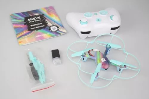 Mini drone with controller parts, white and light blue quadcopter kit
