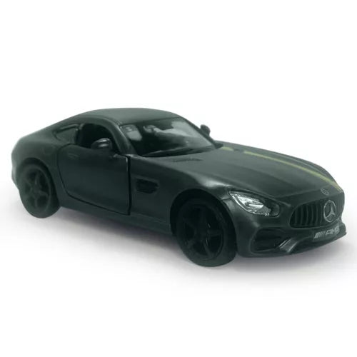 1/36 scale AMG GTS diecast model car toy, dark sports coupe with headlights