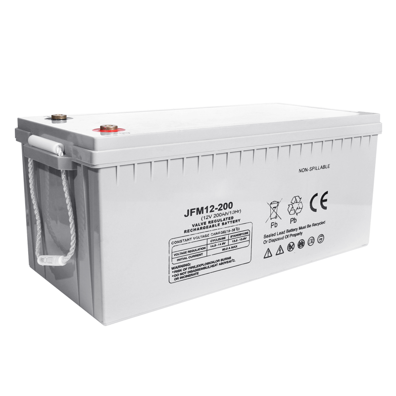 Maintenance-free 12V 200Ah solar battery with top terminals and side label