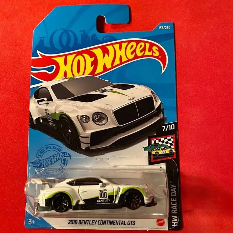 Hot Wheels 2018 Bentley Continental GT3 diecast race car, white, 133/250, on blue card