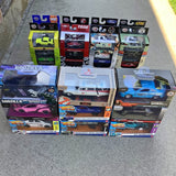 Hot Wheels diecast car 1/32 and 1/64 boxed assortment, multiple vehicle designs.