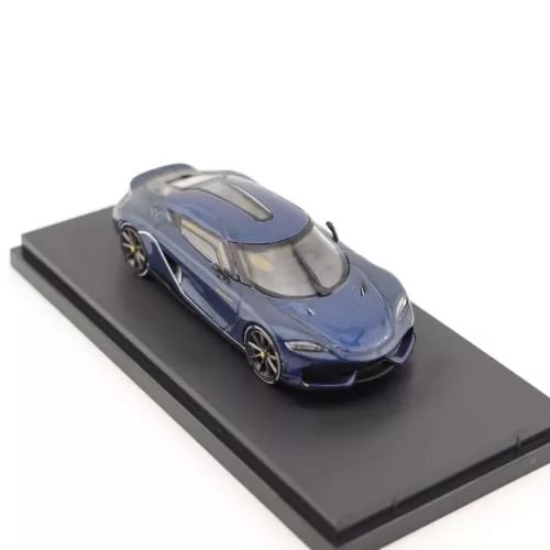 Blue 1:64 sports racing diecast metal car model with detailed front and black base