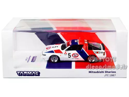 Mitsubishi Starion JTC 1987 diecast race car, red white blue, in display box