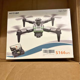 Quadcopter drone with GPS shown on retail box, black and green accents