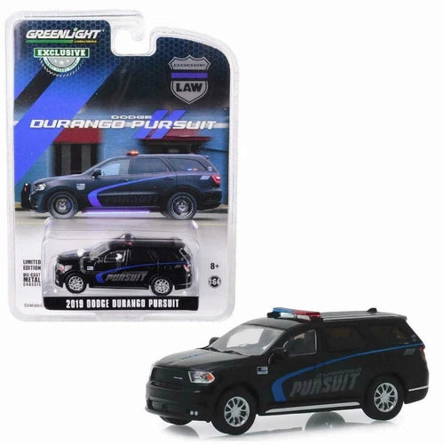 1/64 scale diecast SUV toy car, black with blue Pursuit graphics